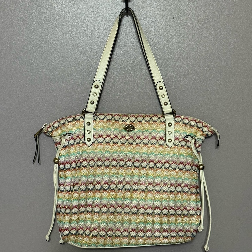 Juicy Couture Large Multi Color Tote Shoulder Bag Straw and Vegan Leather Y2K - Picture 9 of 12